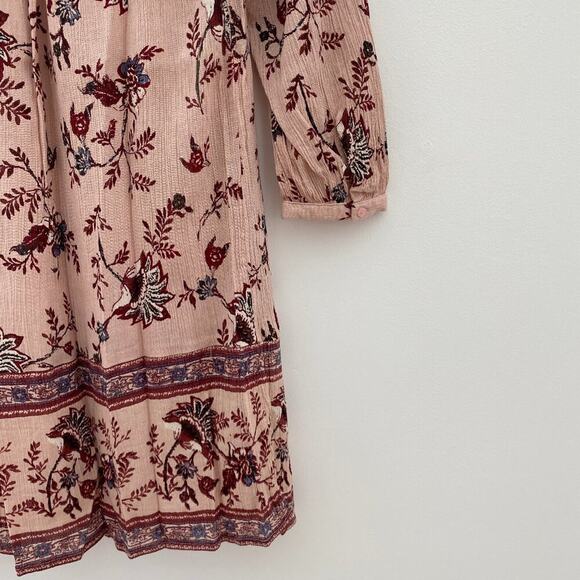 Lucky Brand Boho Floral Peasant‎ Dress Rose Long Sleeve Casual Chic Small - Picture 6 of 14
